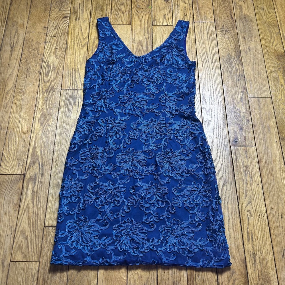 JS Collections Royal Blue Soutache Floral Overlay V-Neck Cocktail Dress 10